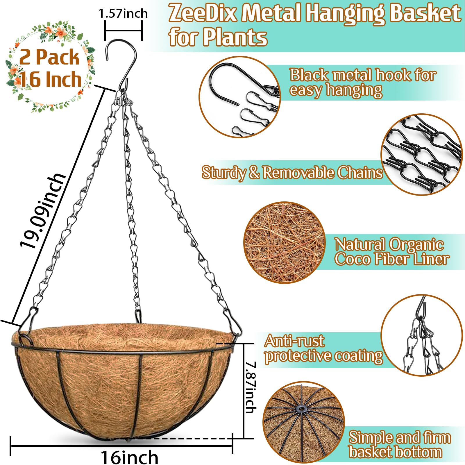 ZeeDix 16-inch iron frame with rust-resistant finish for outdoor use