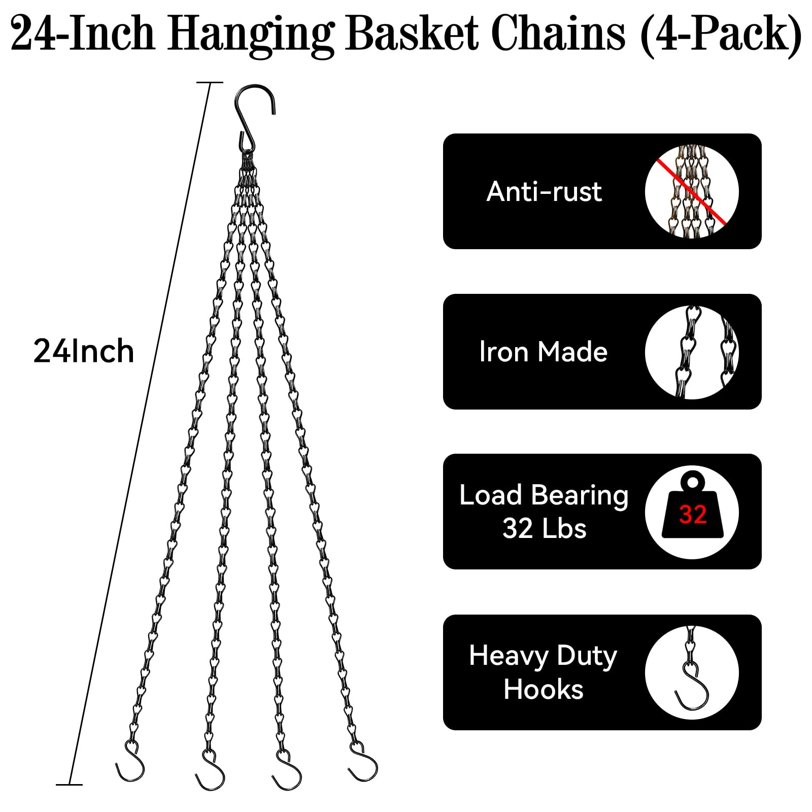 ZeeDix black metal chain with hooks for versatile hanging setups