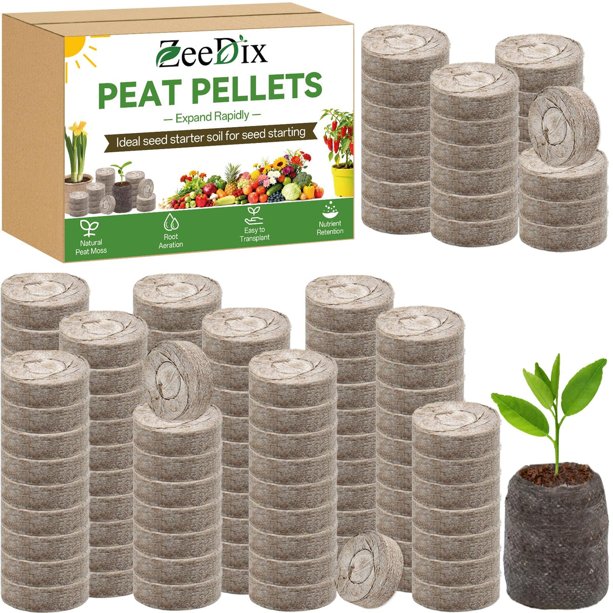 Zeedix 30mm peat pellet pack for quick germination and transplant-ready seedlings.