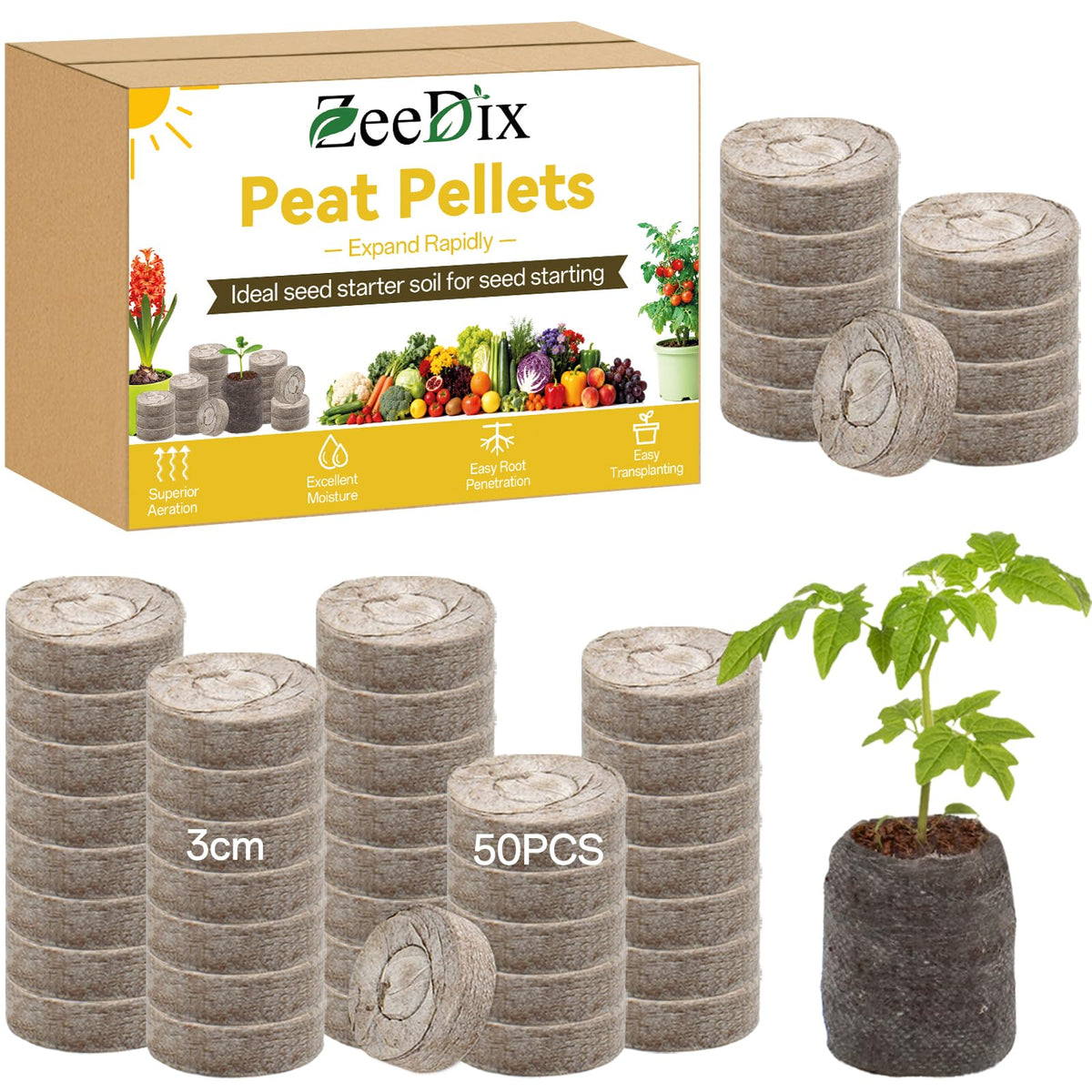 ZeeDix peat pellets 30mm pack ready for quick seedling starts.
