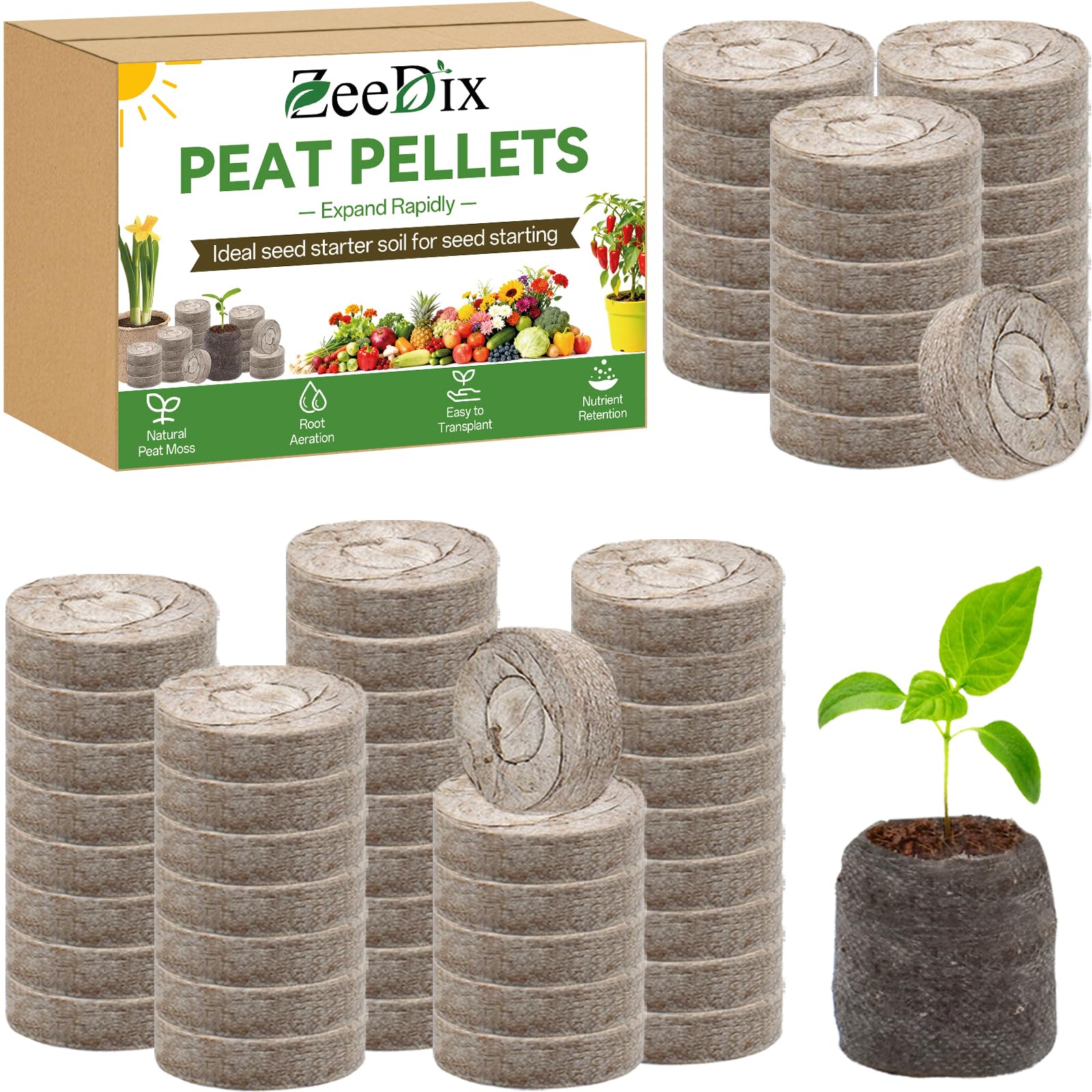 ZeeDix 50mm peat pellets pack ready for germination and transplanting.