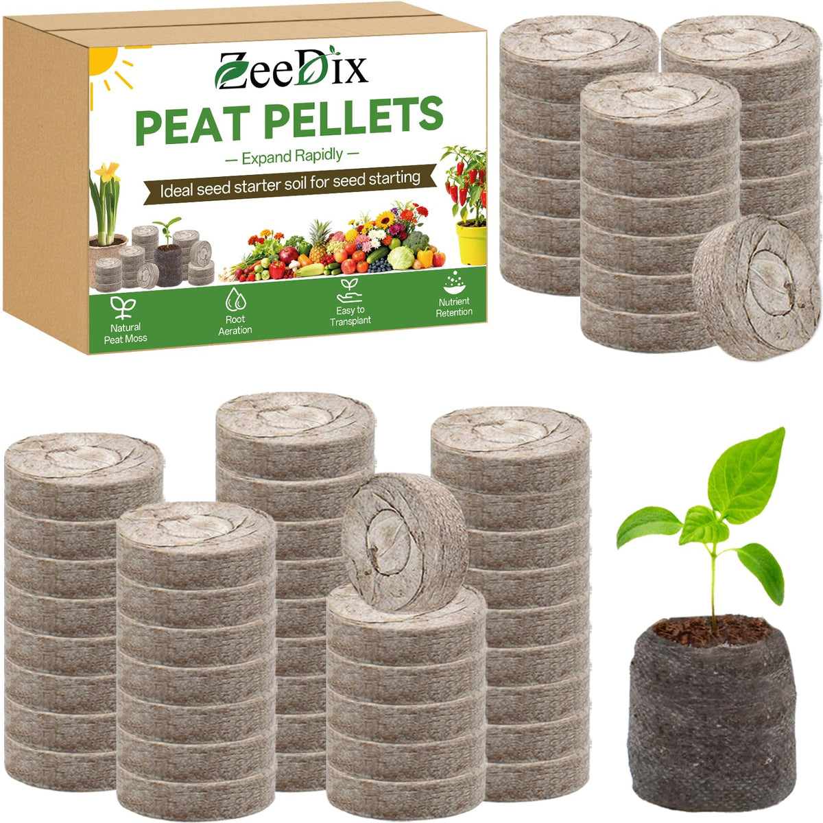 ZeeDix 50mm peat pellets pack ready for germination and transplanting.