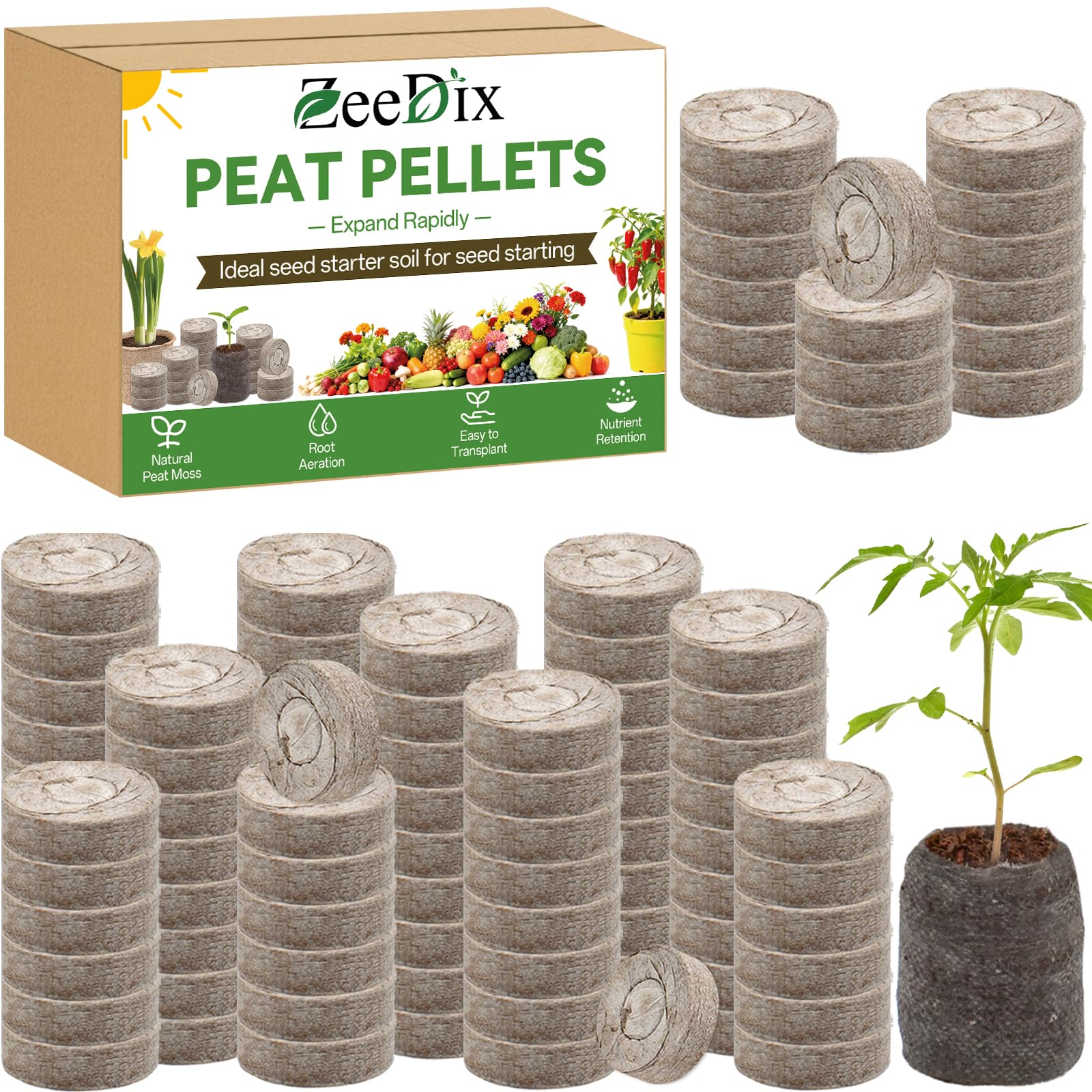 ZeeDix peat pellets pack: 100 seed starter pods for quick sowing