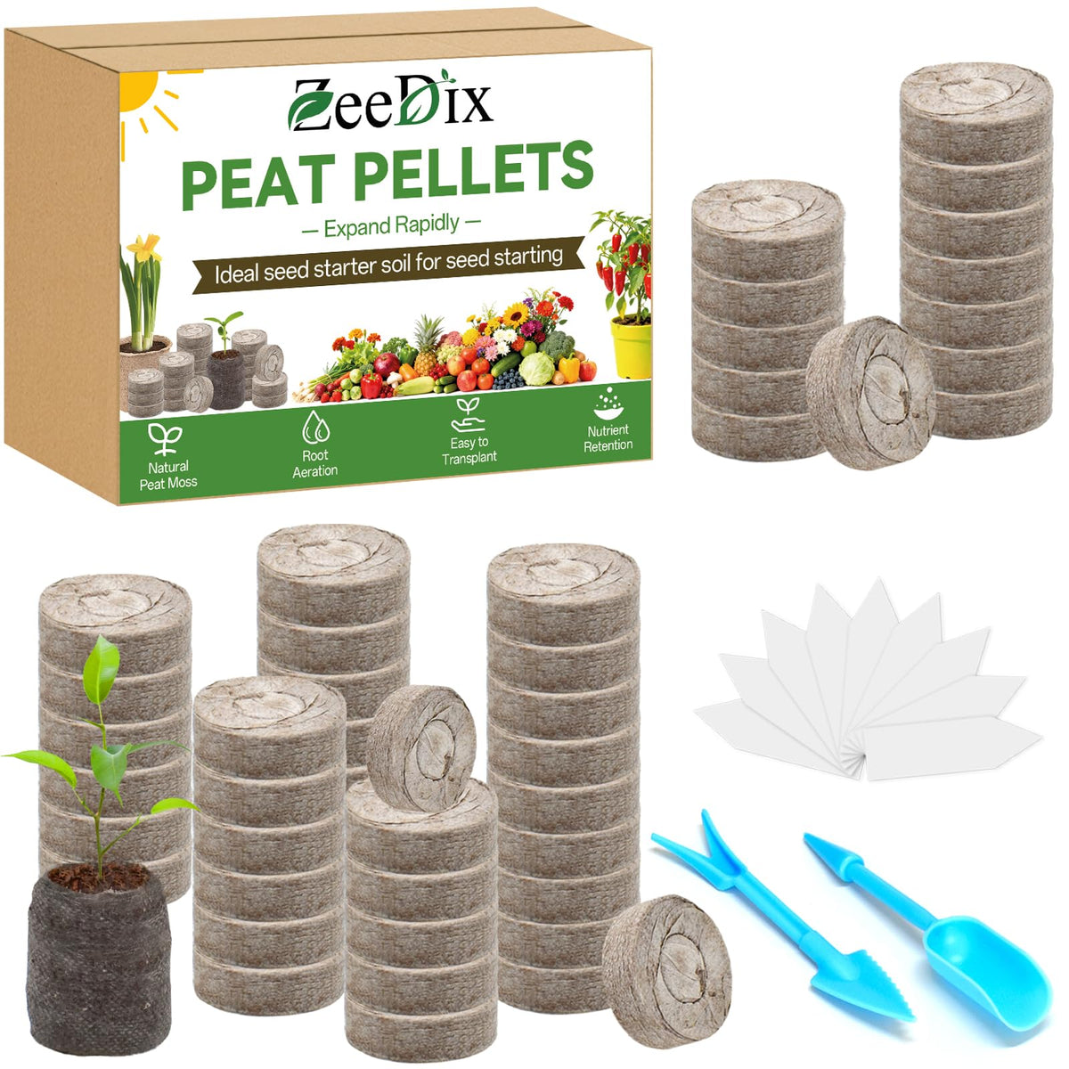 Zeedix peat pellets pack visual for easy seed starting and transplant success
