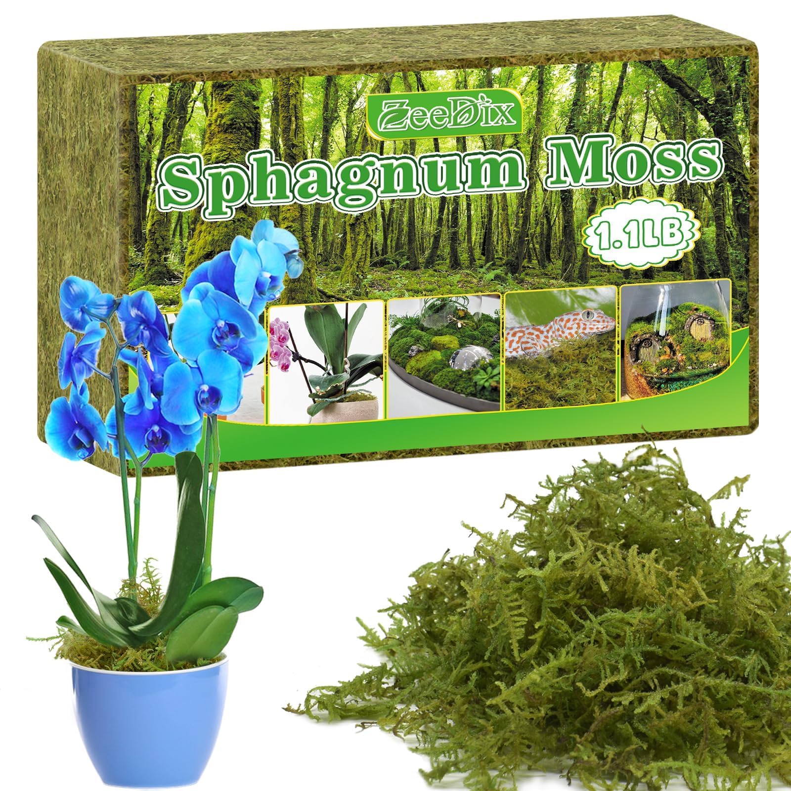 Zeedix Premium Sphagnum Moss bag front close-up showing long fibers for healthy roots