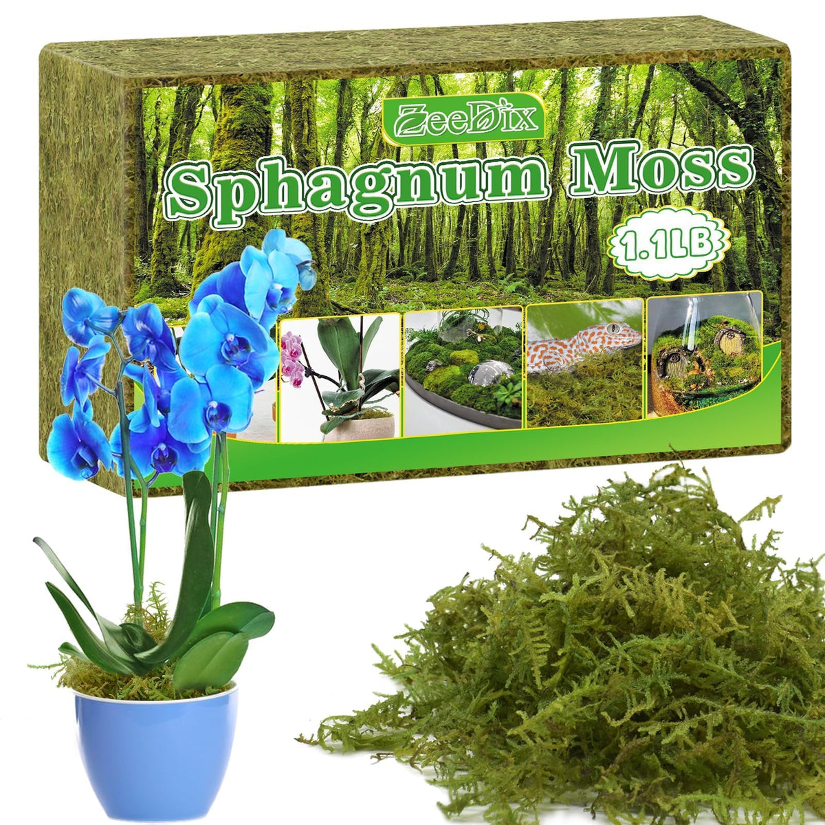 Zeedix Premium Sphagnum Moss bag front close-up showing long fibers for healthy roots