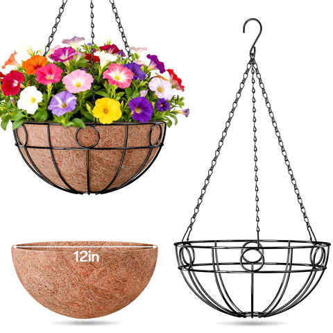 ZeeDix round-hanging-basket-12in, a sturdy outdoor planter for patios.