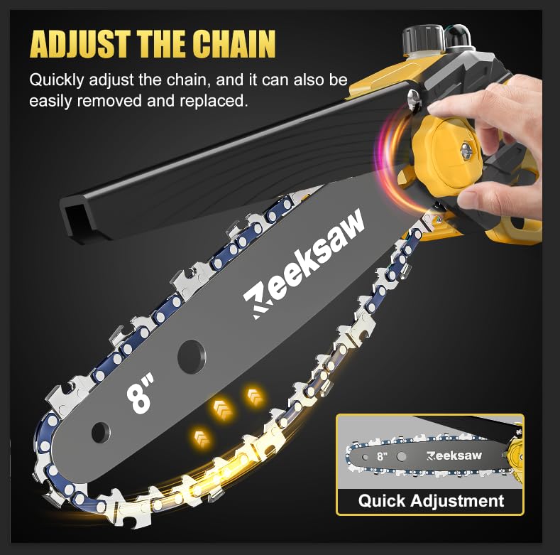 Zeeksaw mini chainsaw in action at 25 ft/s cutting speed