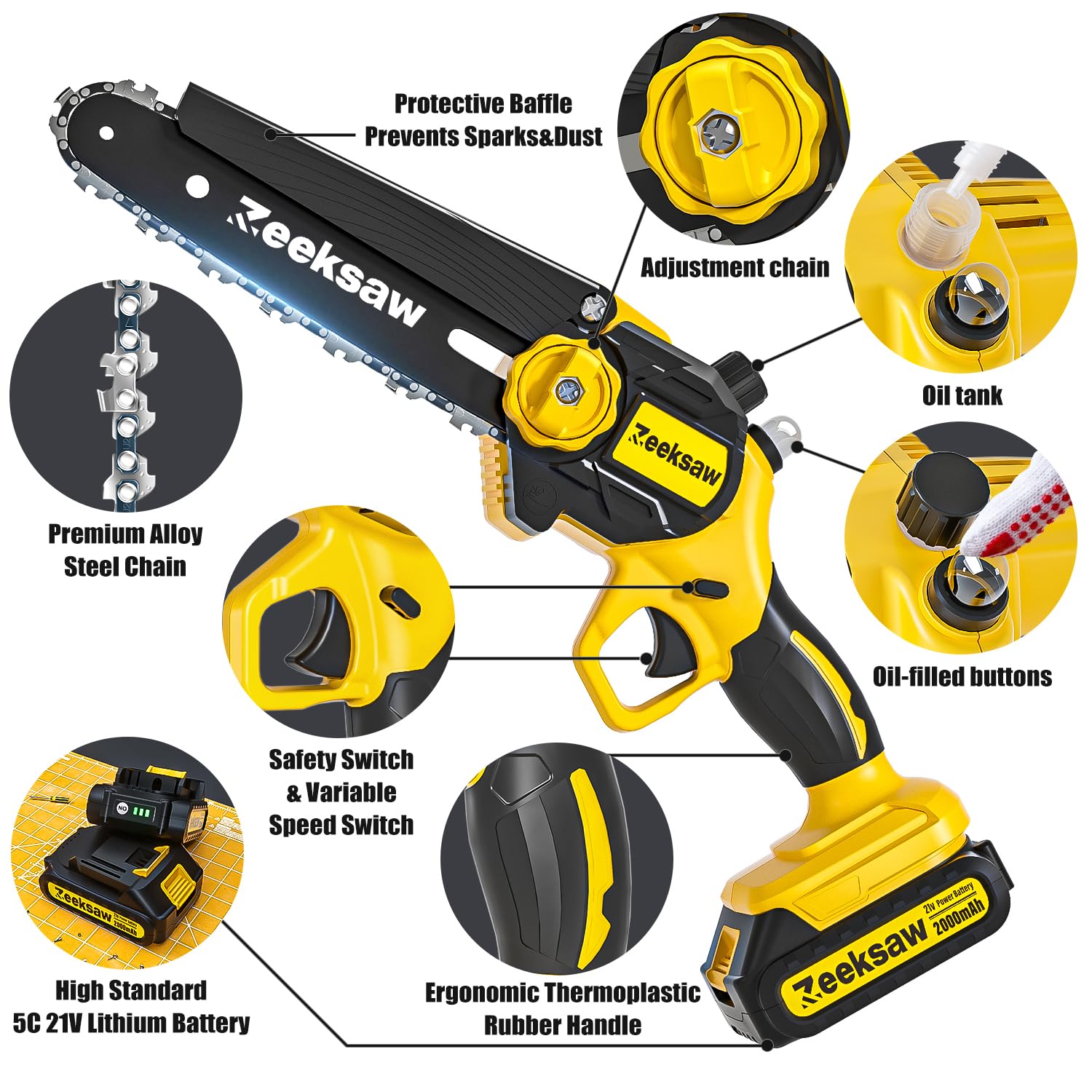 Zeeksaw mini chainsaw used outdoors for yard work