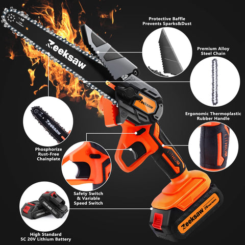 Zeeksaw pruning and small limbs cutting in a garden scenario.