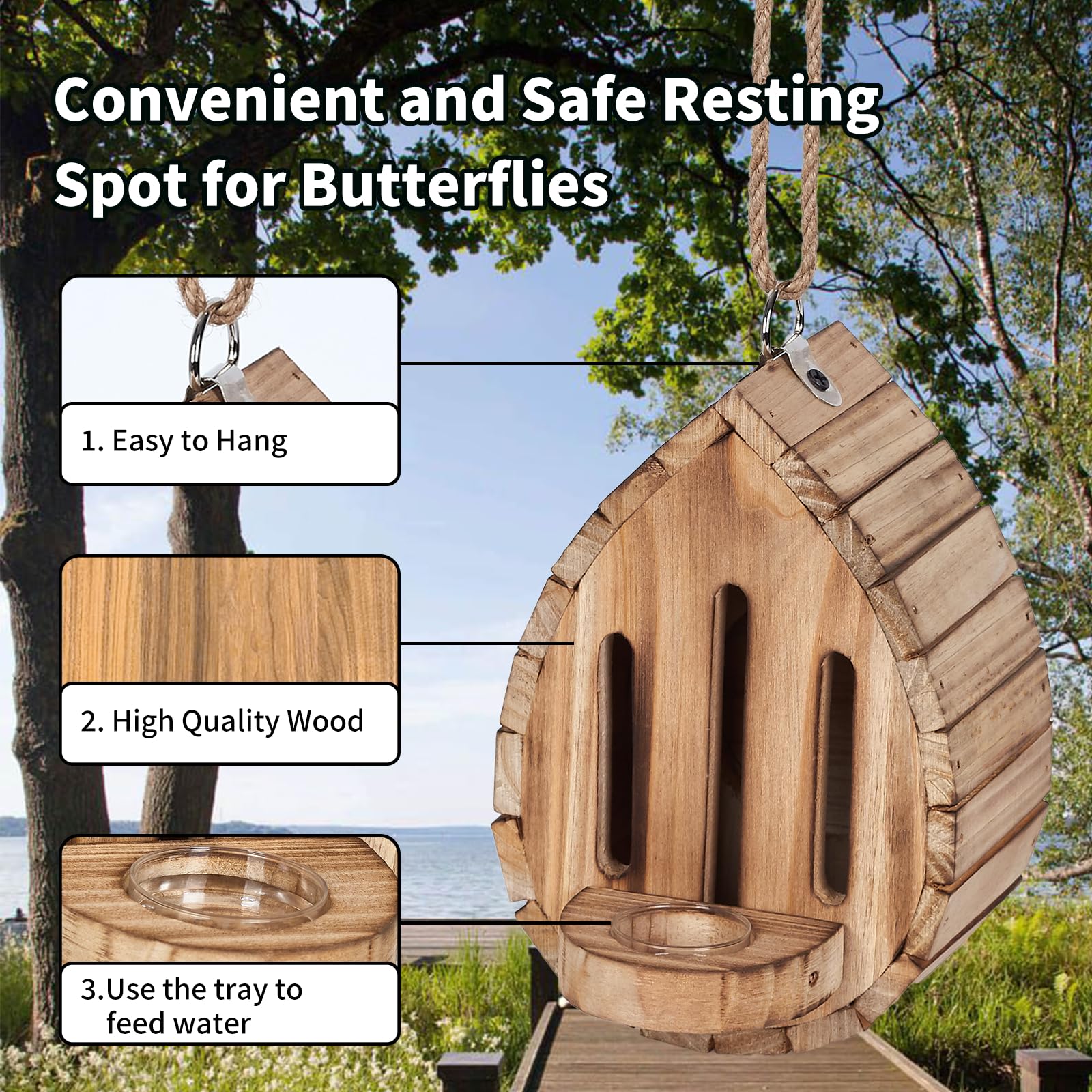 ZeenArt wooden habitat nesting box blends with outdoors while sheltering visiting insects.