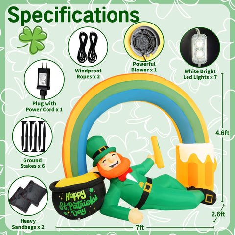 Zeepair leprechaun inflatable featuring rainbow beer mug for outdoor celebrations