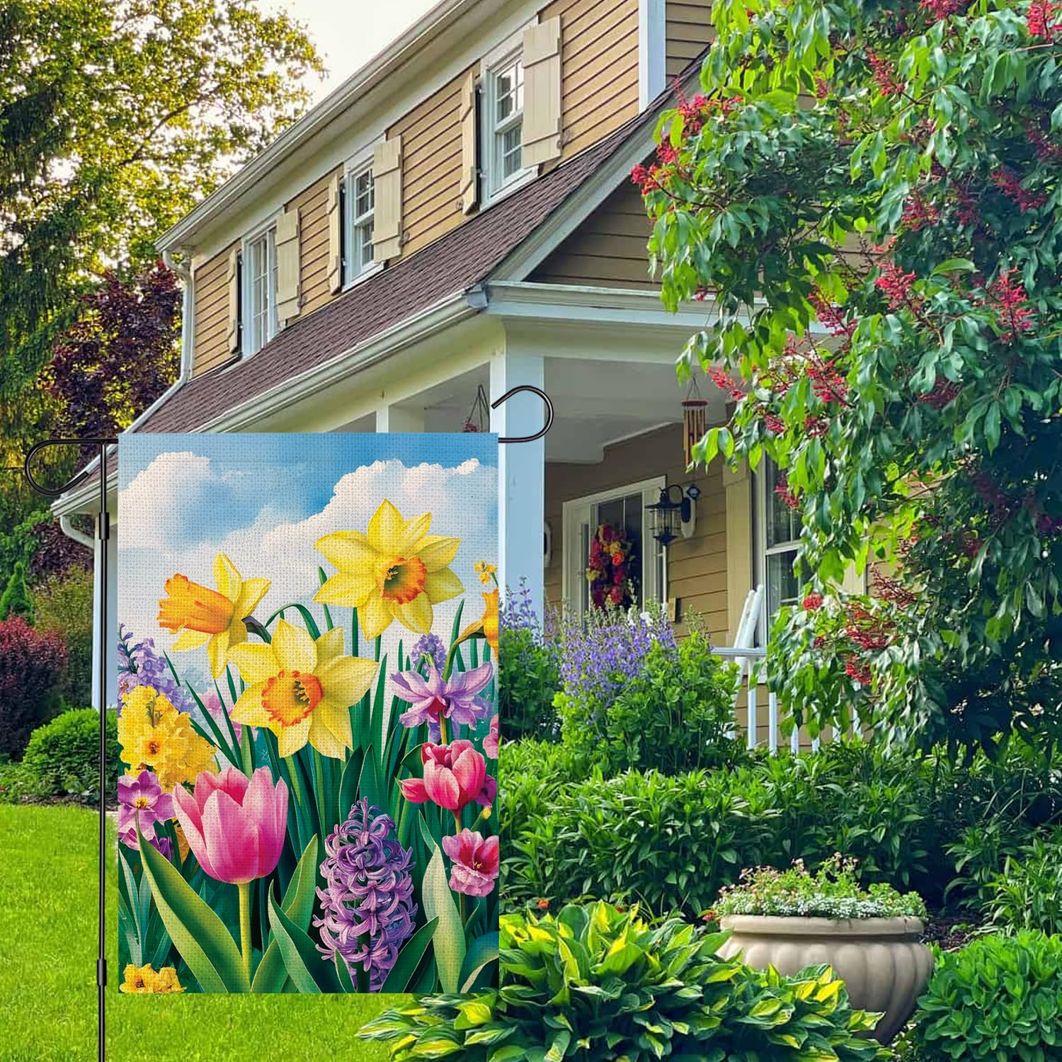 zeevly double-sided flag shows spring flowers from any angle