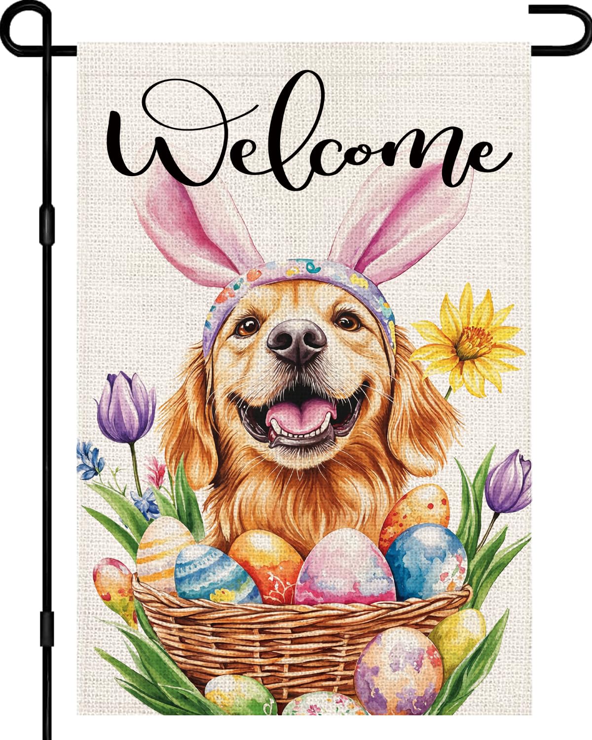 zeevly Easter dog garden flag 12x18 with sleeve for easy outdoor display.