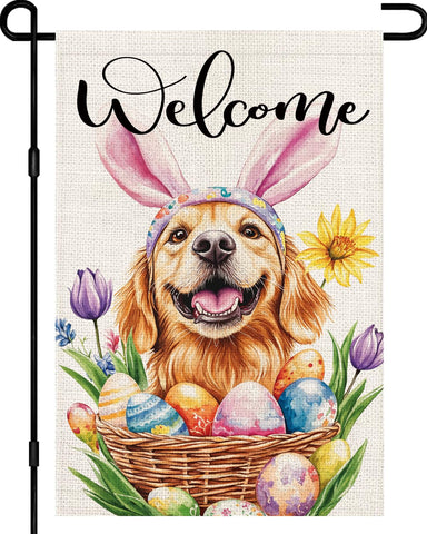 zeevly Easter dog garden flag 12x18 with sleeve for easy outdoor display.
