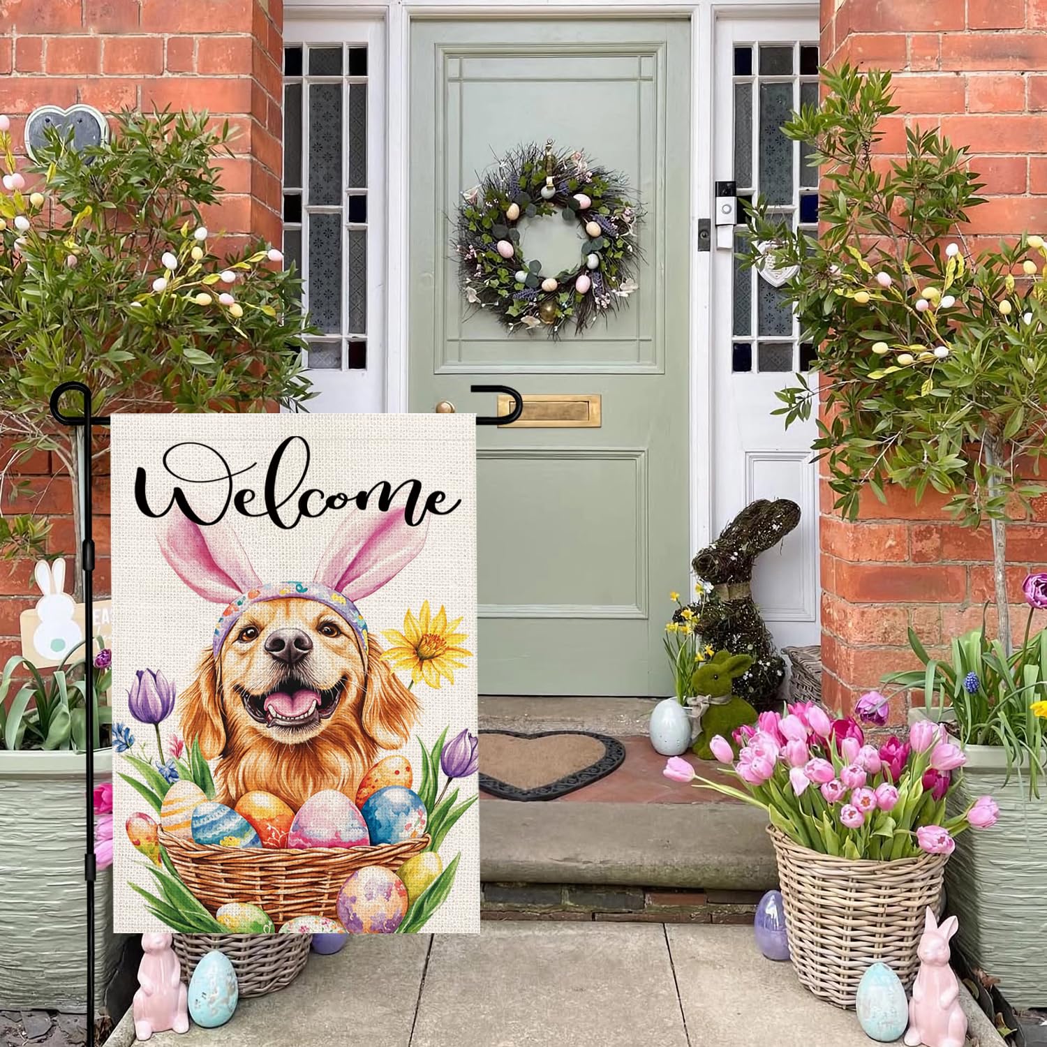 zeevly golden retriever Easter eggs design adds festive yard charm.