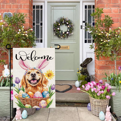 zeevly golden retriever Easter eggs design adds festive yard charm.