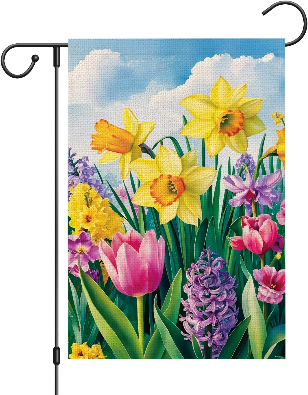 zeevly spring floral garden flag with daffodils and tulips, vivid from both sides
