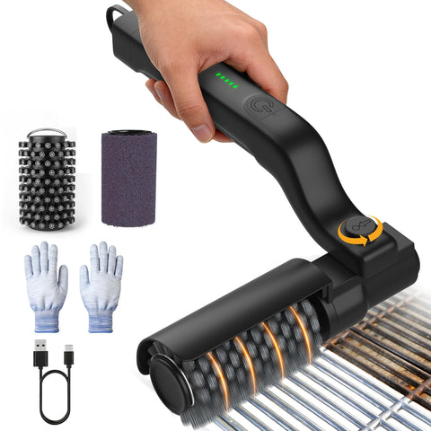 ZEYEGOY electric grill brush with rotating head reaching grill corners