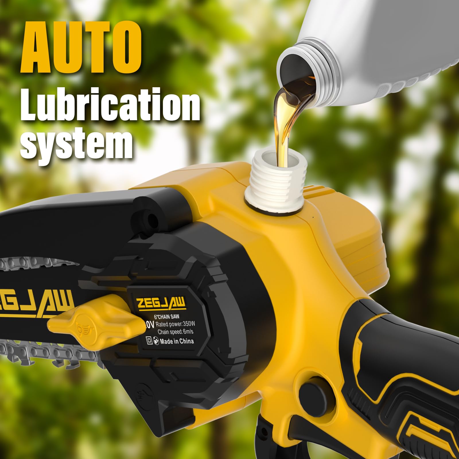 Includes batteries, charger, extra chains, and safety gear.