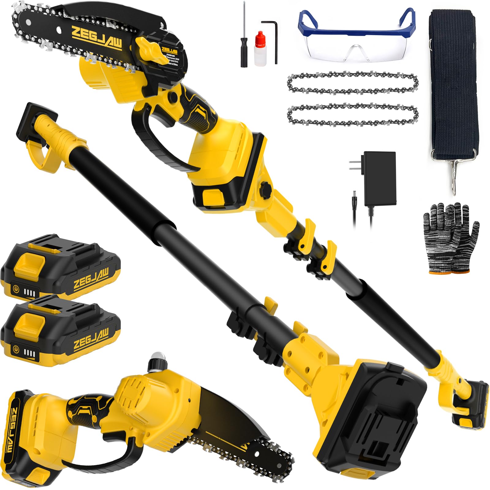 ZEGJAW 2-in-1 cordless pole saw in handheld mode for precise pruning.