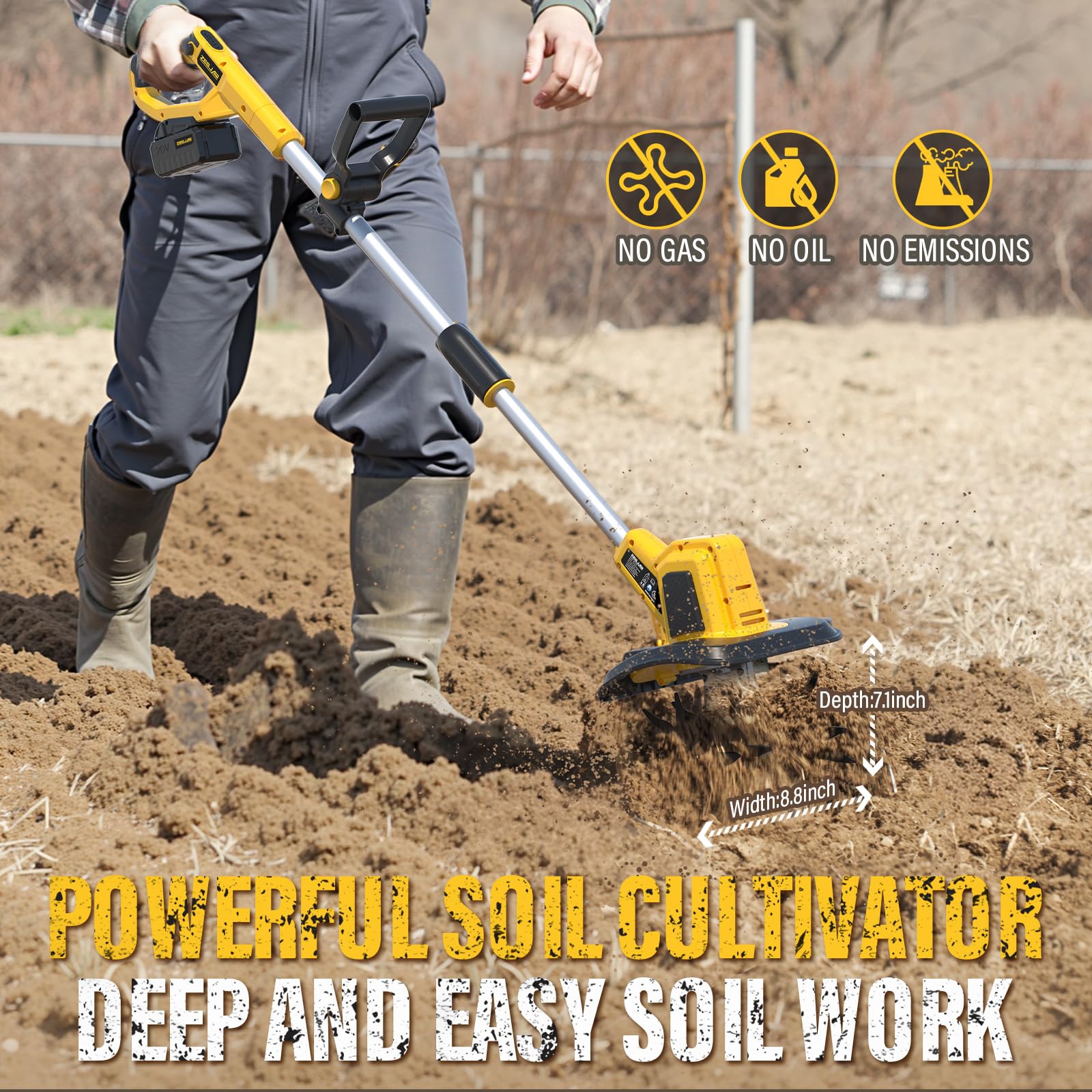 ZEGJAW lightweight tiller at 12 lb is easily maneuverable in small plots.