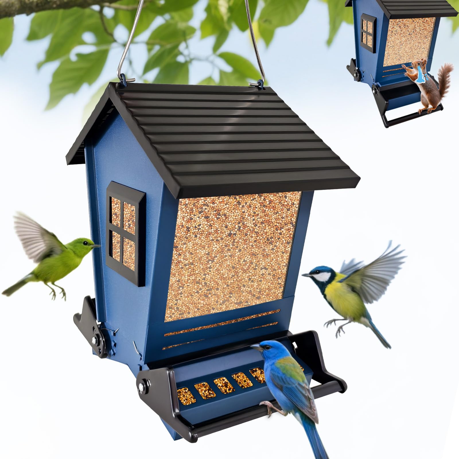 ZeHaiYlf squirrel-proof bird feeder front view with two ports for easy feeding.