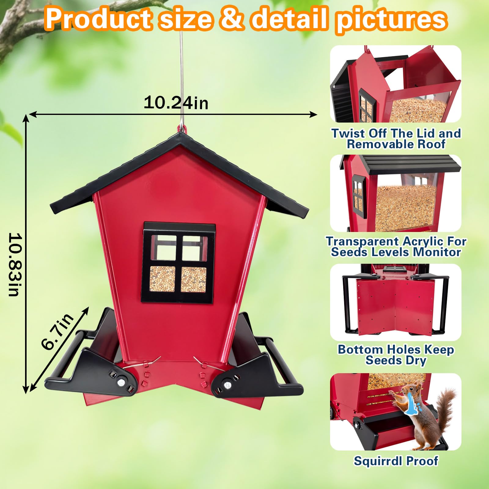 ZeHaiYlf triple squirrel-defense system keeps the feeding area protected.