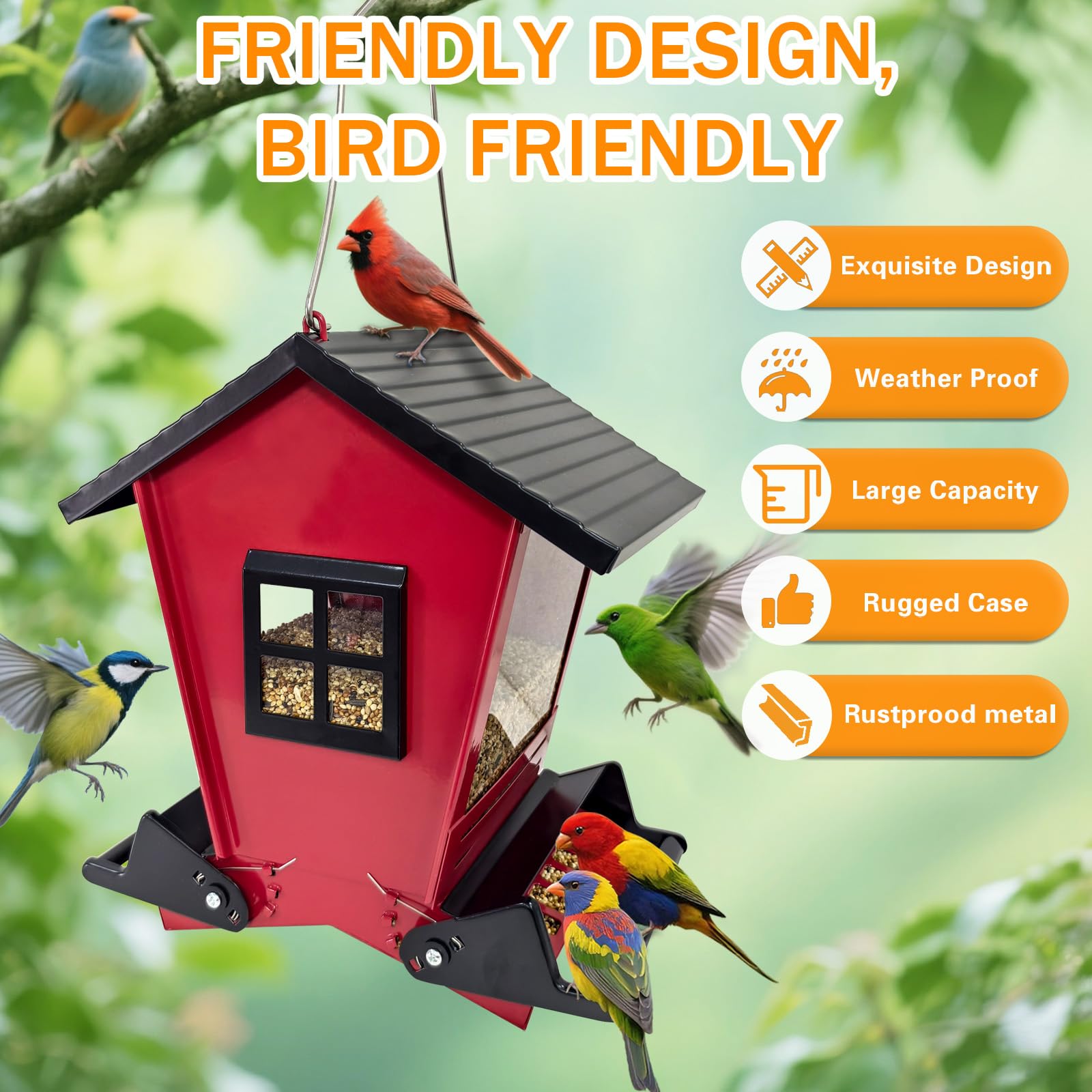 ZeHaiYlf two feeding ports support balanced feeding for cardinals and finches.