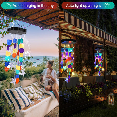 Zeiliuled Colorful Shell Wind Chimes bring magical lighting to outdoor spaces.
