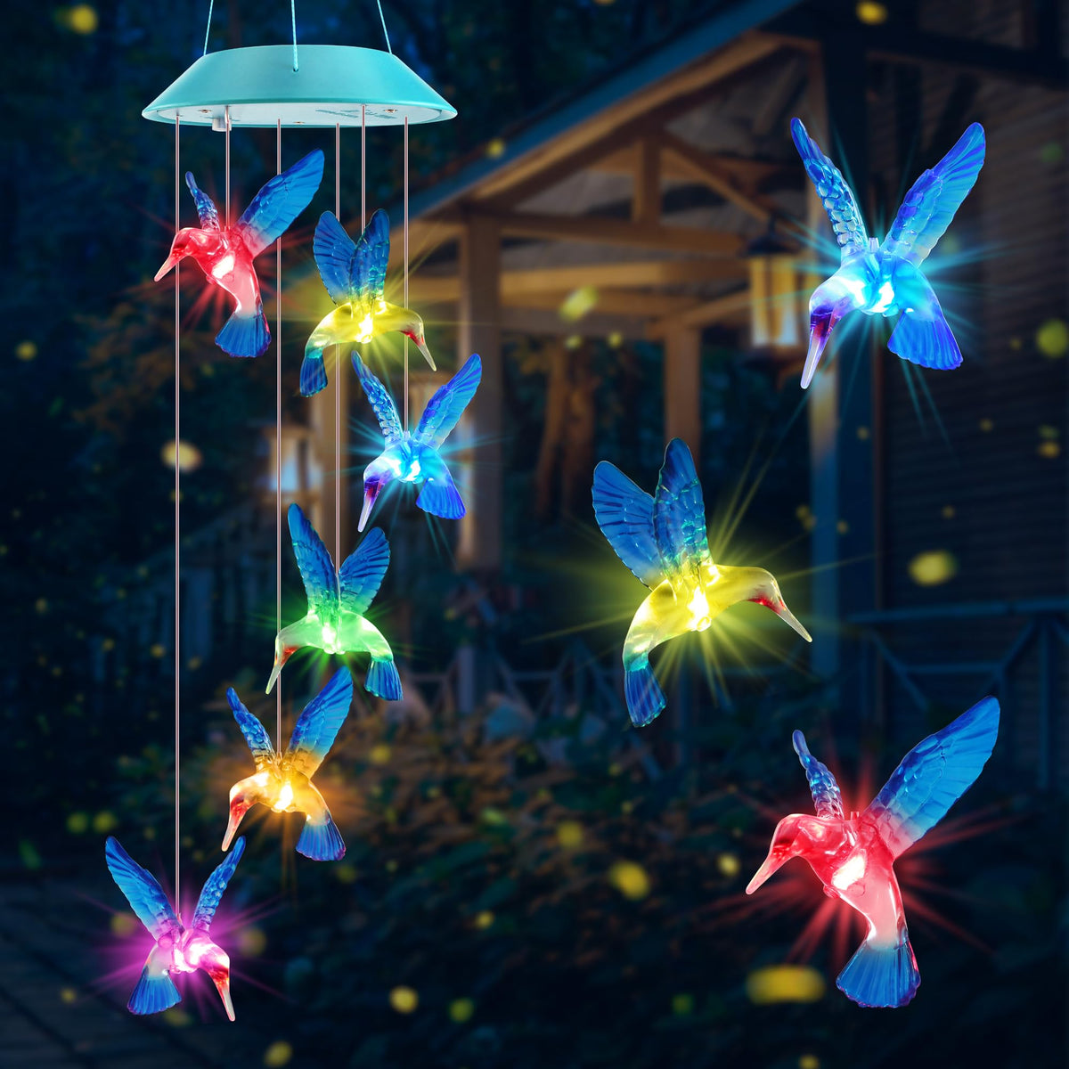 Zeiliuled Solar Hummingbird Wind Chimes color cycle glow in garden