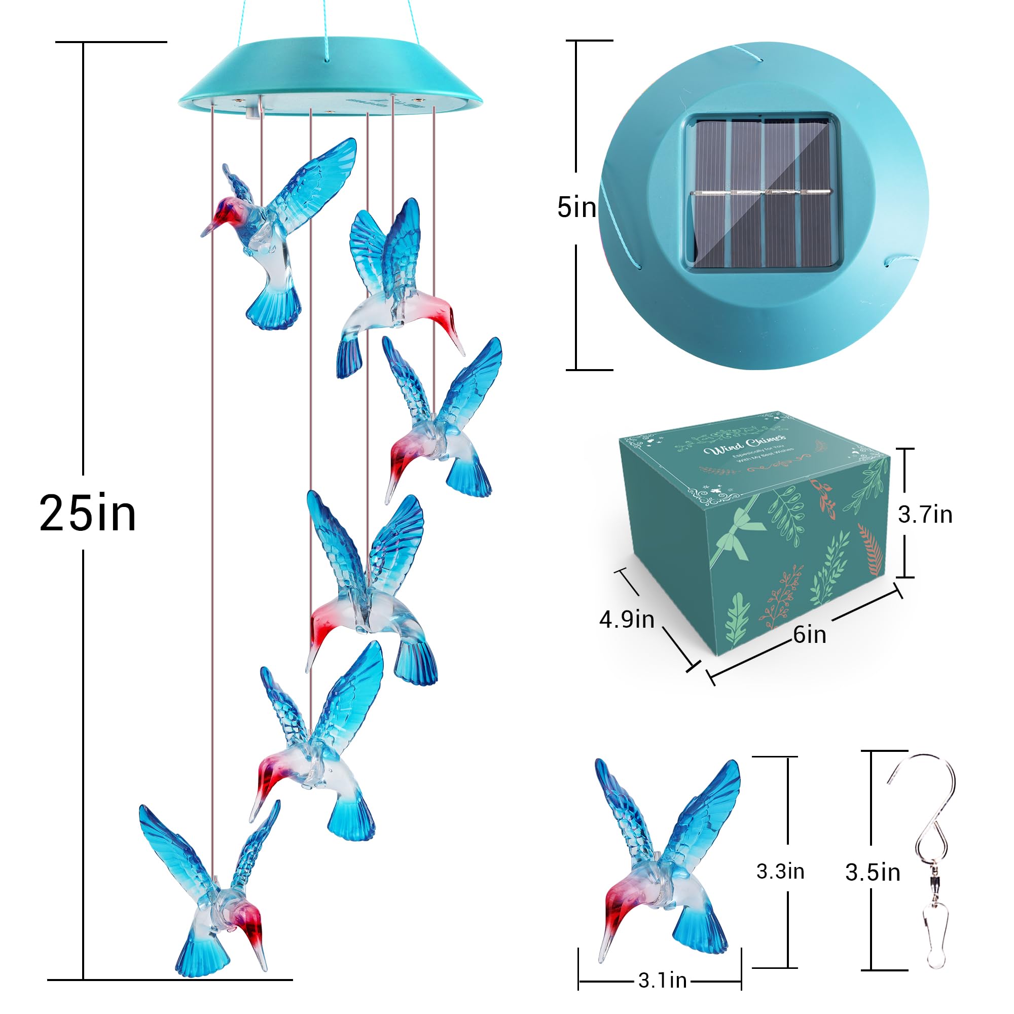 Zeiliuled Solar Hummingbird Wind Chimes gift idea for women