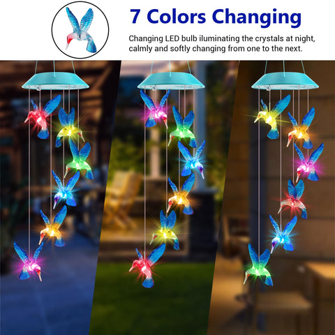 Zeiliuled Solar Hummingbird Wind Chimes outdoor decor for balcony yard porch