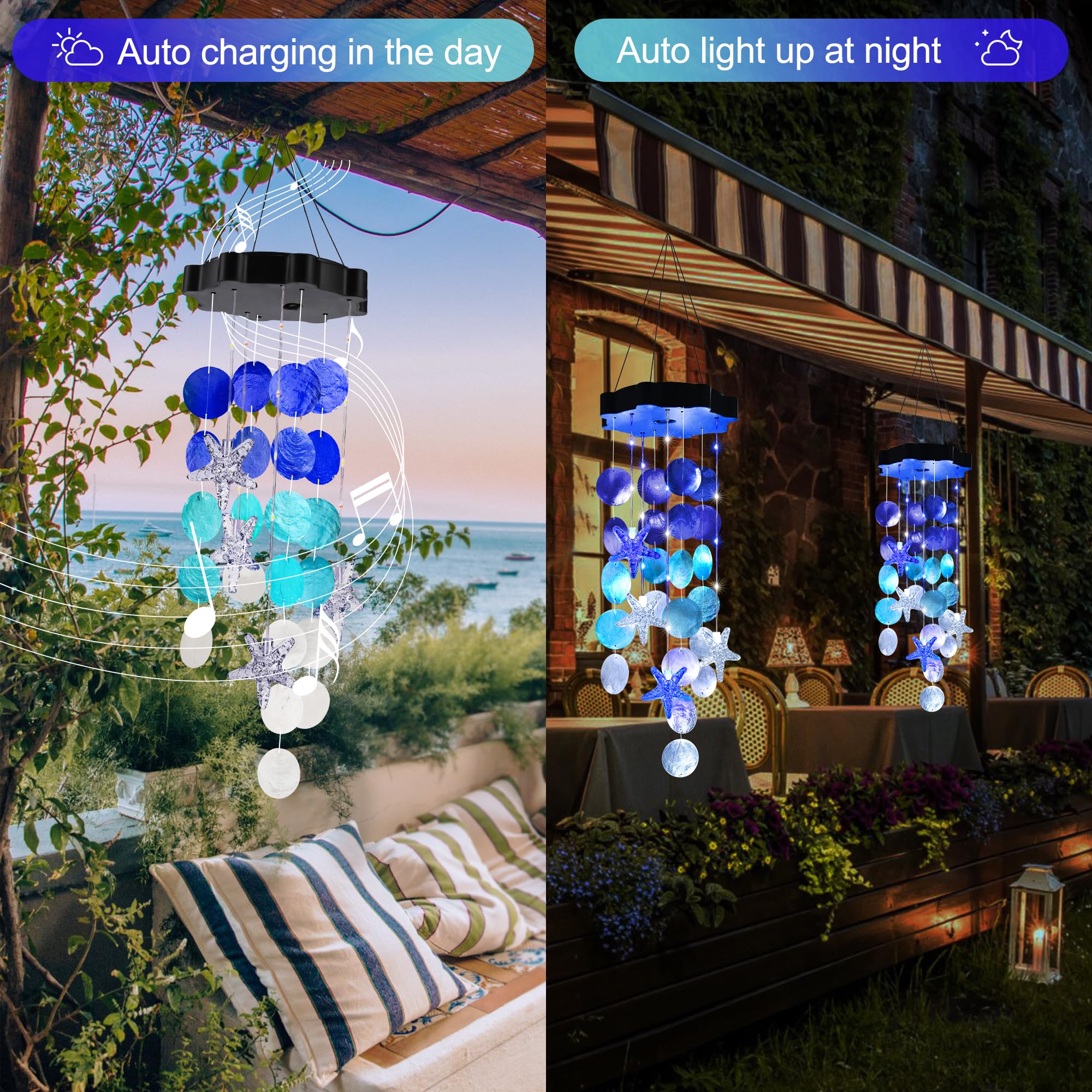 Zeiliuled white-blue solar shell lights glow at night for cozy outdoor mood