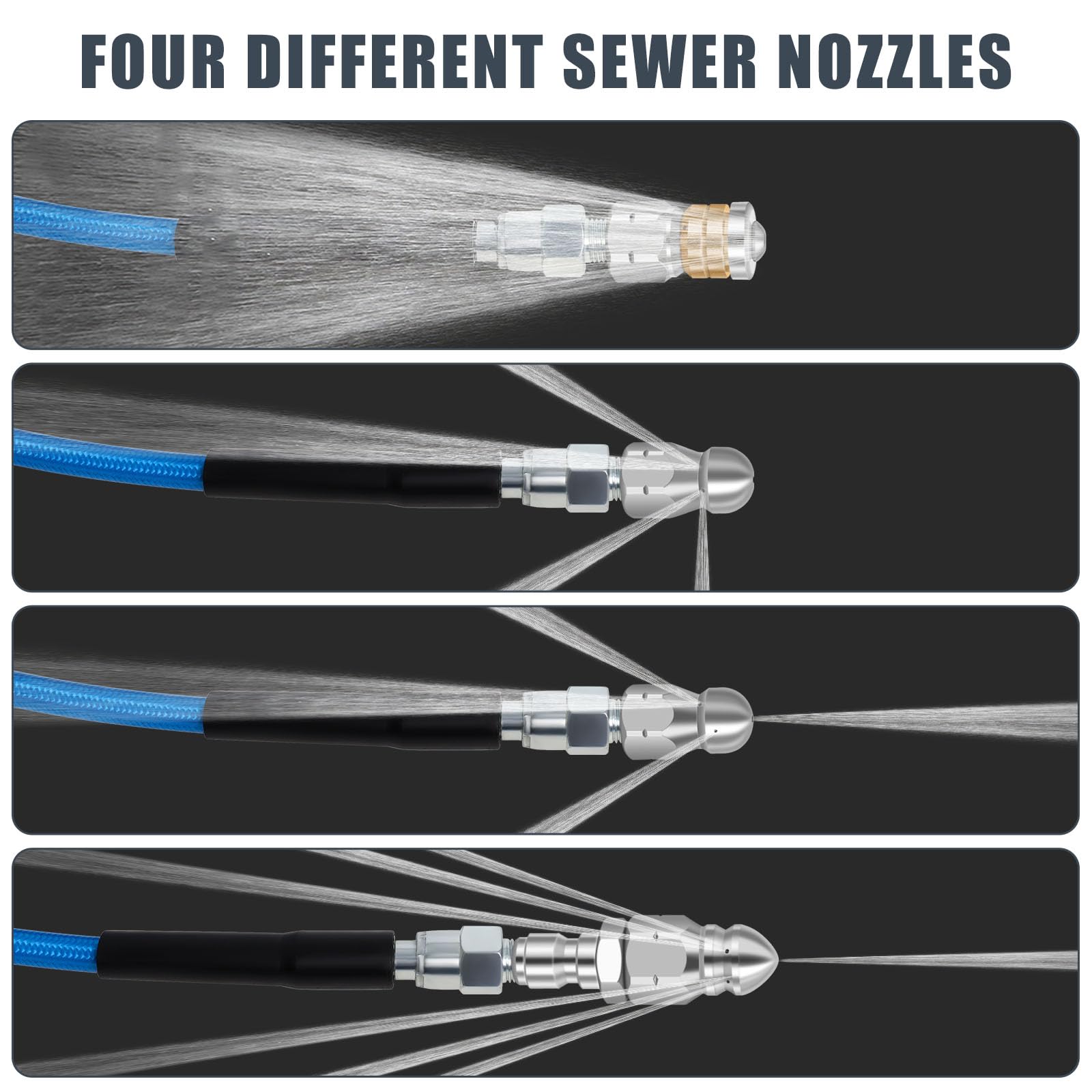 Zejoot button nose sewer nozzle for precise front spray to start clearing clogs
