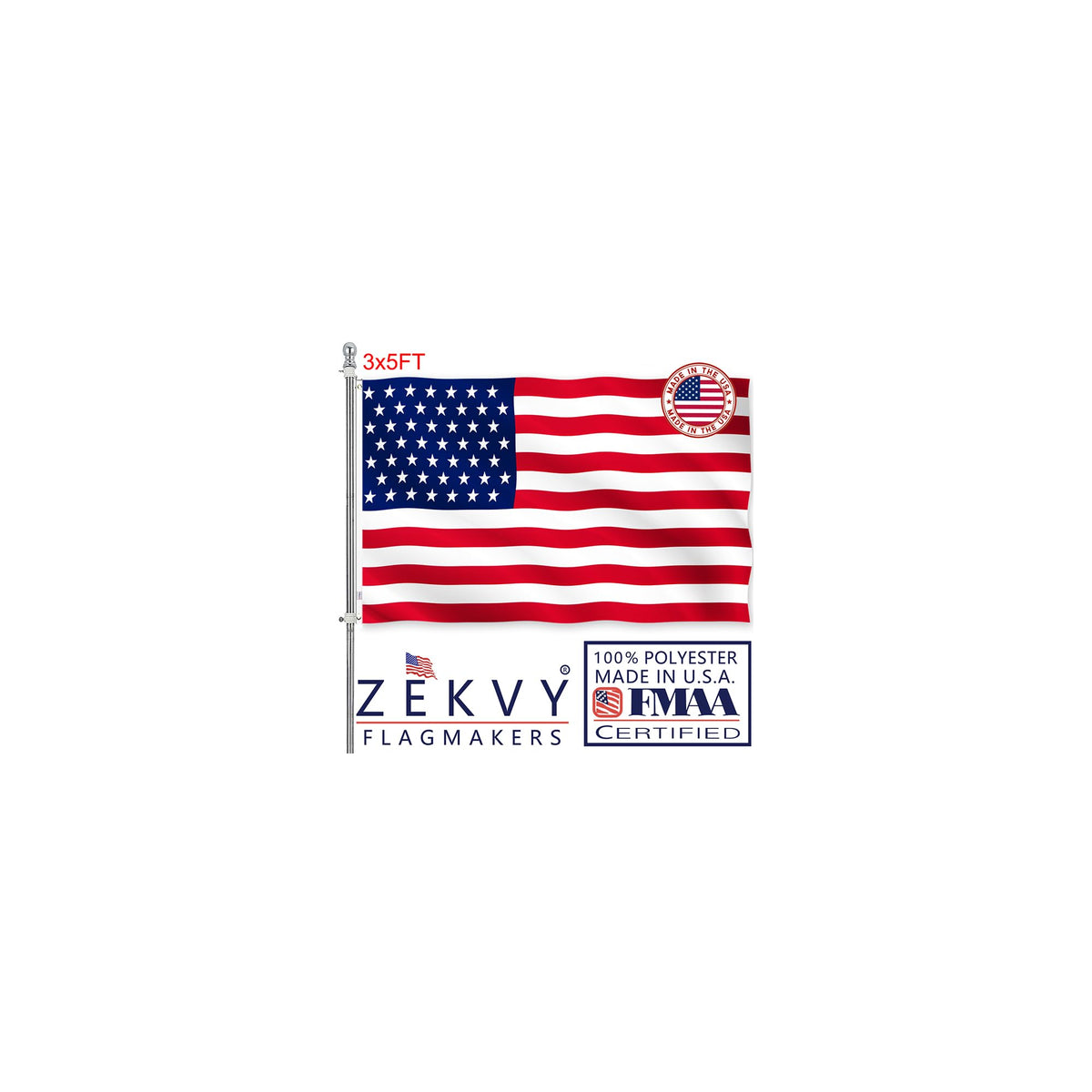 ZEKVY American Flag 3x5 outdoor detail with vivid color and durable stitching