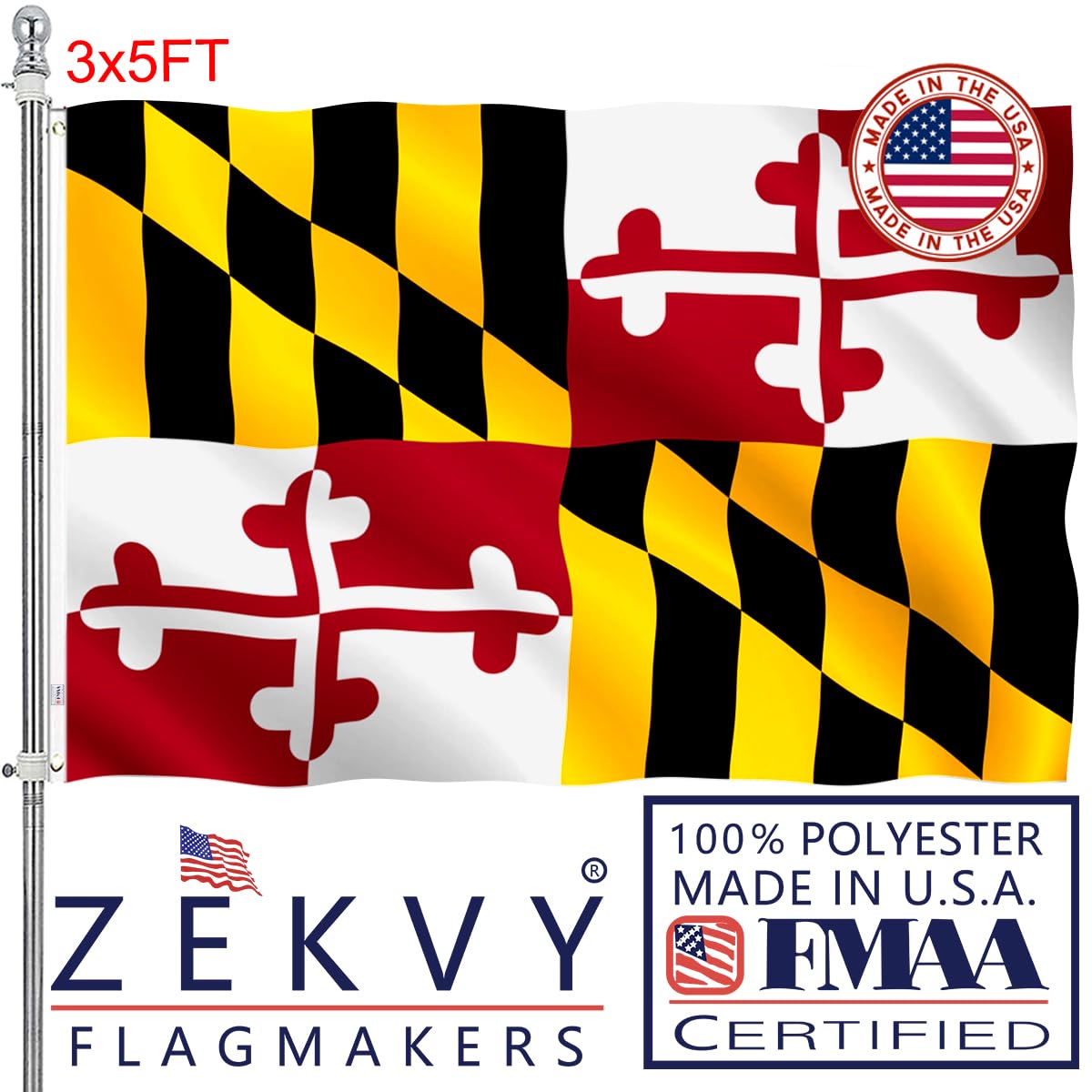 ZEKVY Maryland flag 3x5 outdoor flag with vivid color for weather-ready display