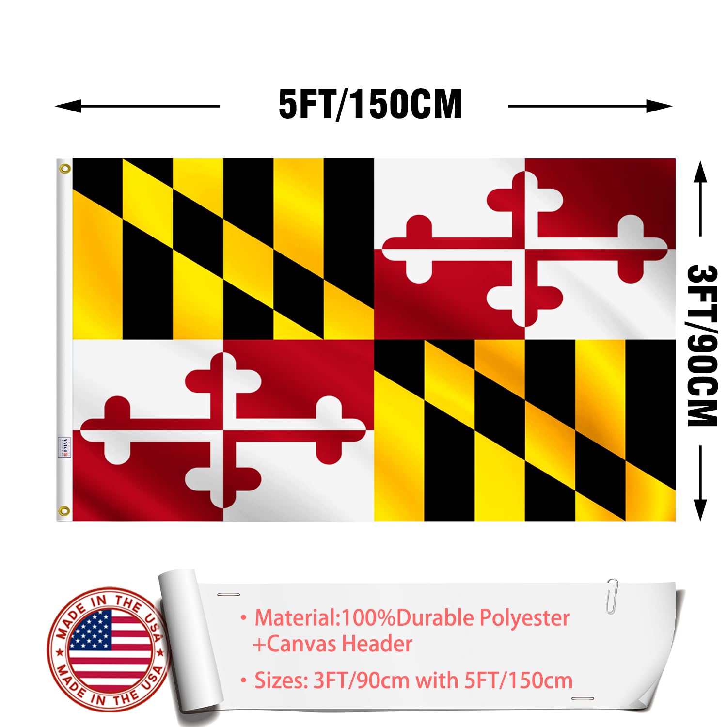 ZEKVY Maryland flag made in USA supports local manufacturing