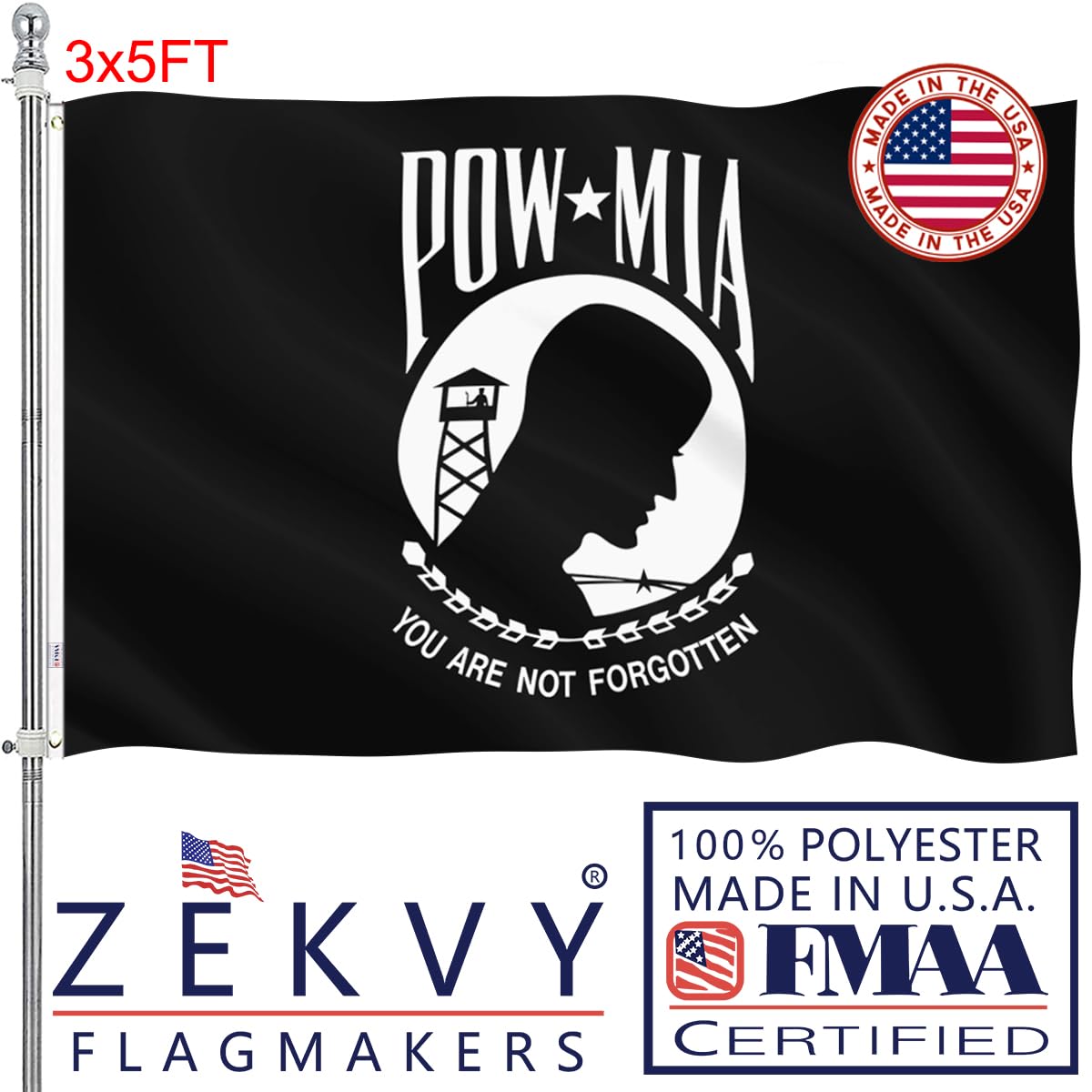 ZEKVY Pow Flag 3x5 outdoor front view with vivid double-sided color