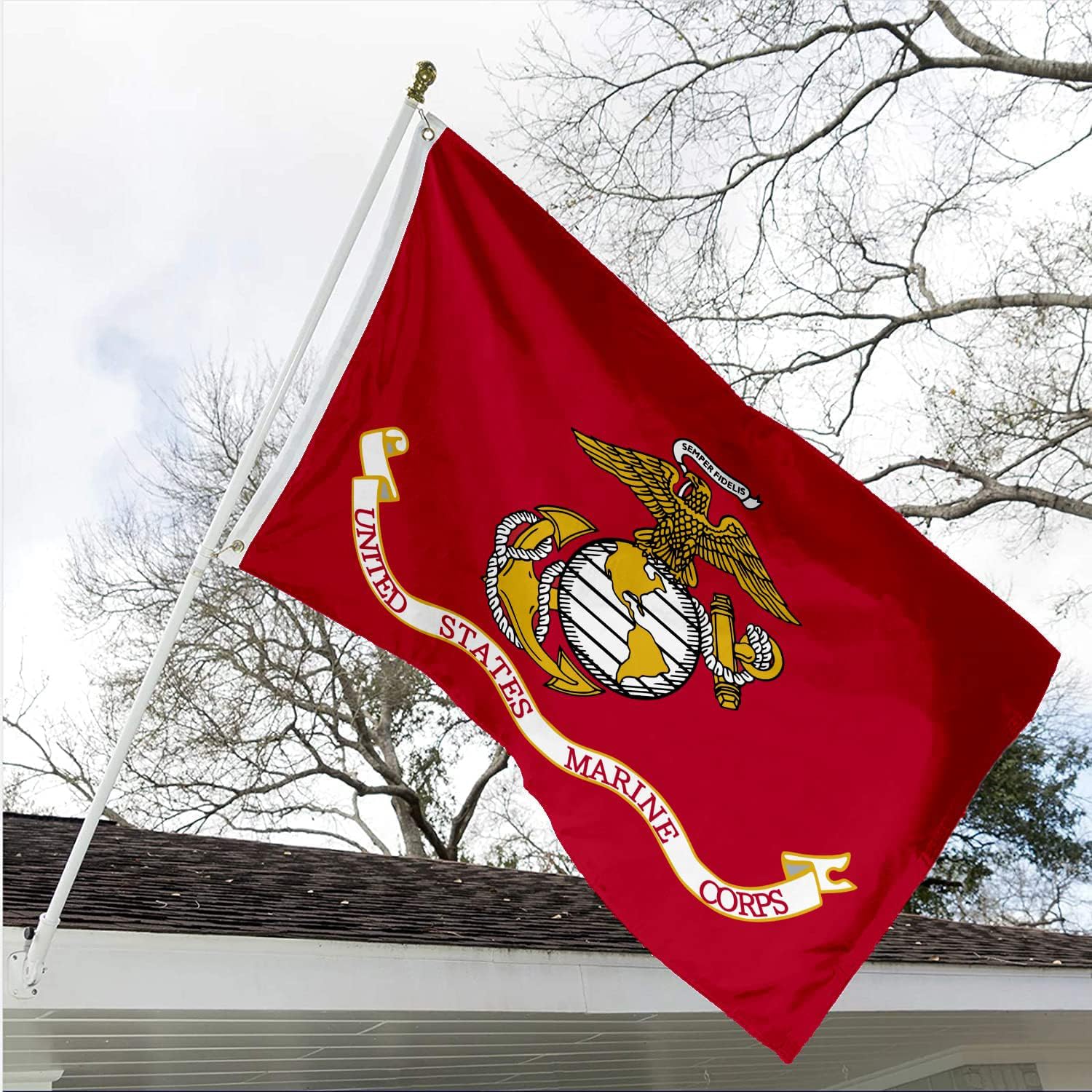 ZEKVY USMC flag with 2 brass grommets for secure, easy attachment.