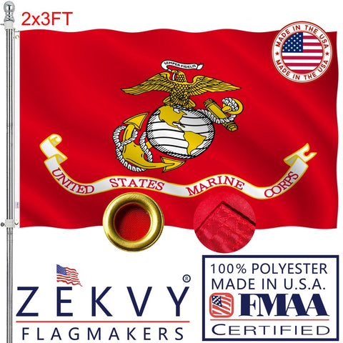 ZEKVY USMC flag 2x3 outdoor front view with vivid colors for durable display