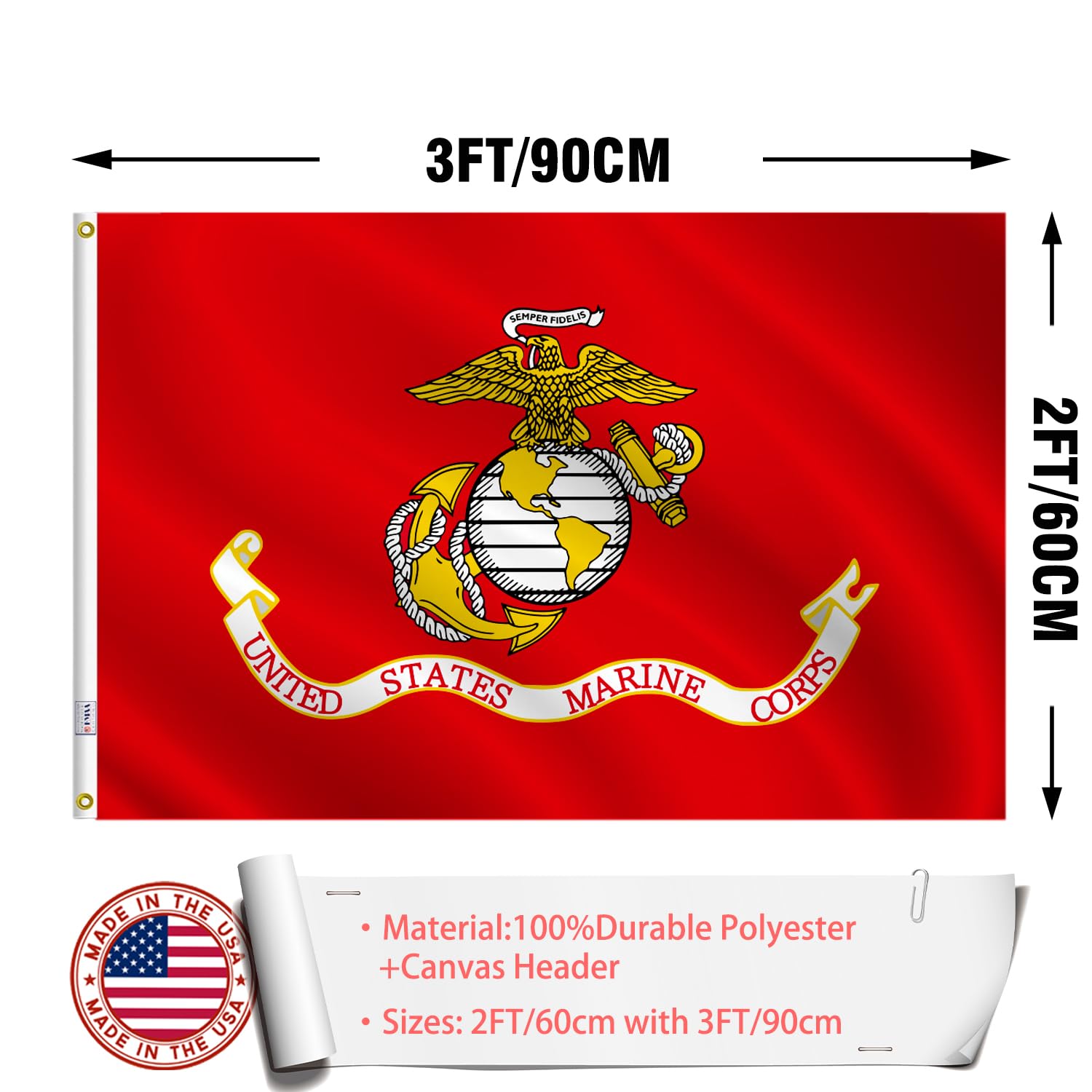 ZEKVY USMC flag double-layer header canvas for sturdy mounting
