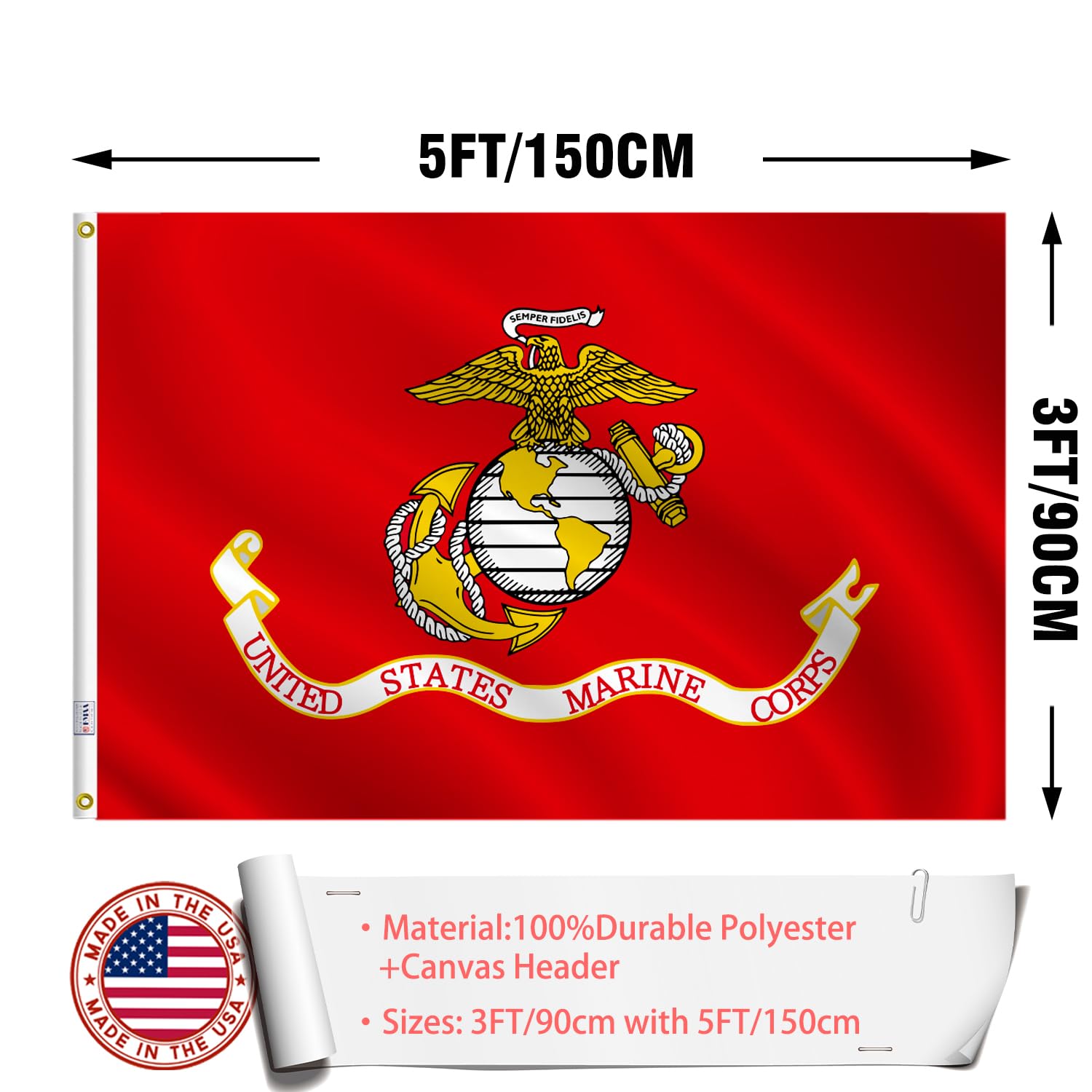 ZEKVY USMC flag ready for patriotic displays and ceremonies.