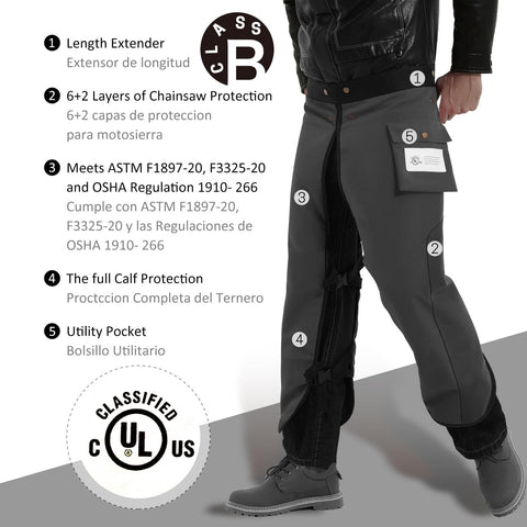 ZELARMAN 8-layer protection for chainsaw chaps enhances cut resistance.