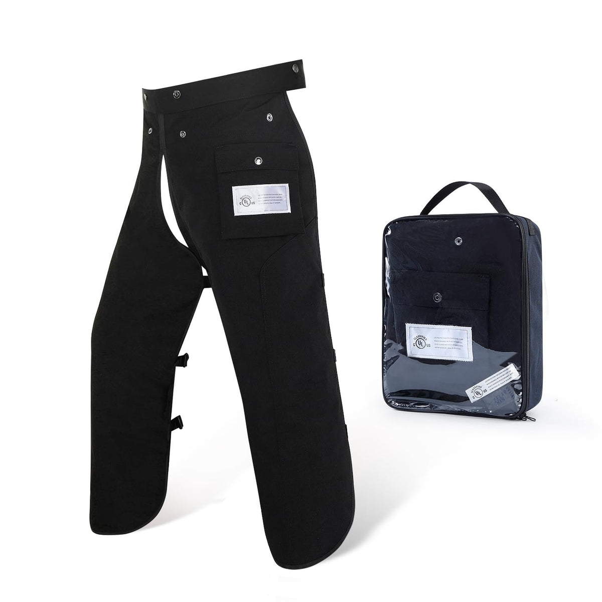 ZELARMAN chainsaw chaps apron coverage view for enhanced leg protection during logging
