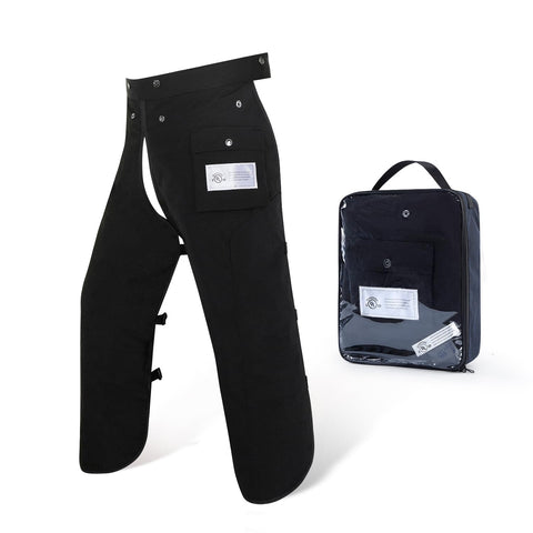 ZELARMAN chainsaw chaps apron coverage view for enhanced leg protection during logging