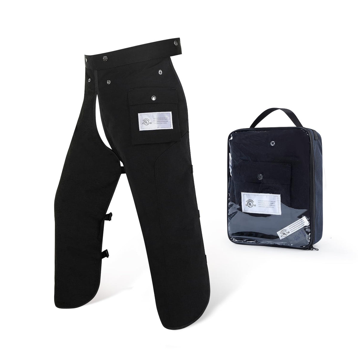 ZELARMAN chainsaw chaps apron coverage protects legs during logging.