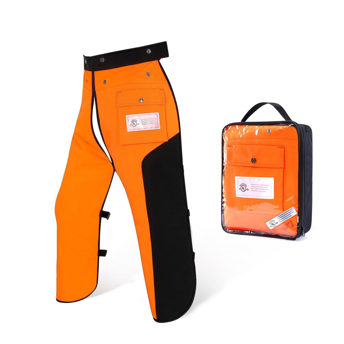 ZELARMAN 8-layer chainsaw chaps apron front view showing full coverage.
