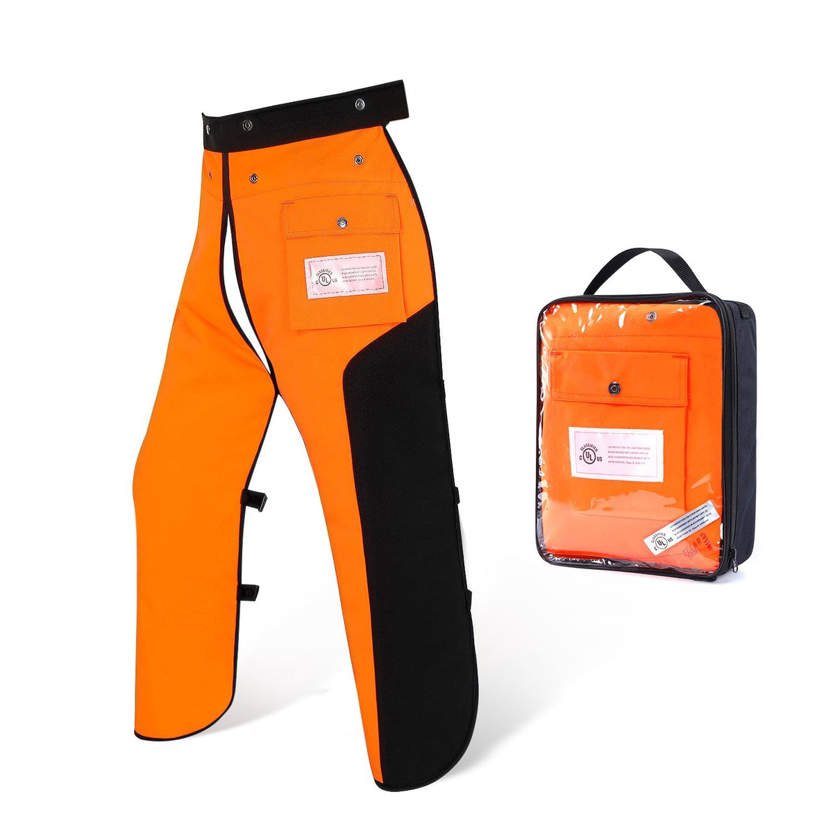 ZELARMAN chainsaw chaps apron front view with waist-to-ankle coverage for forestry tasks.