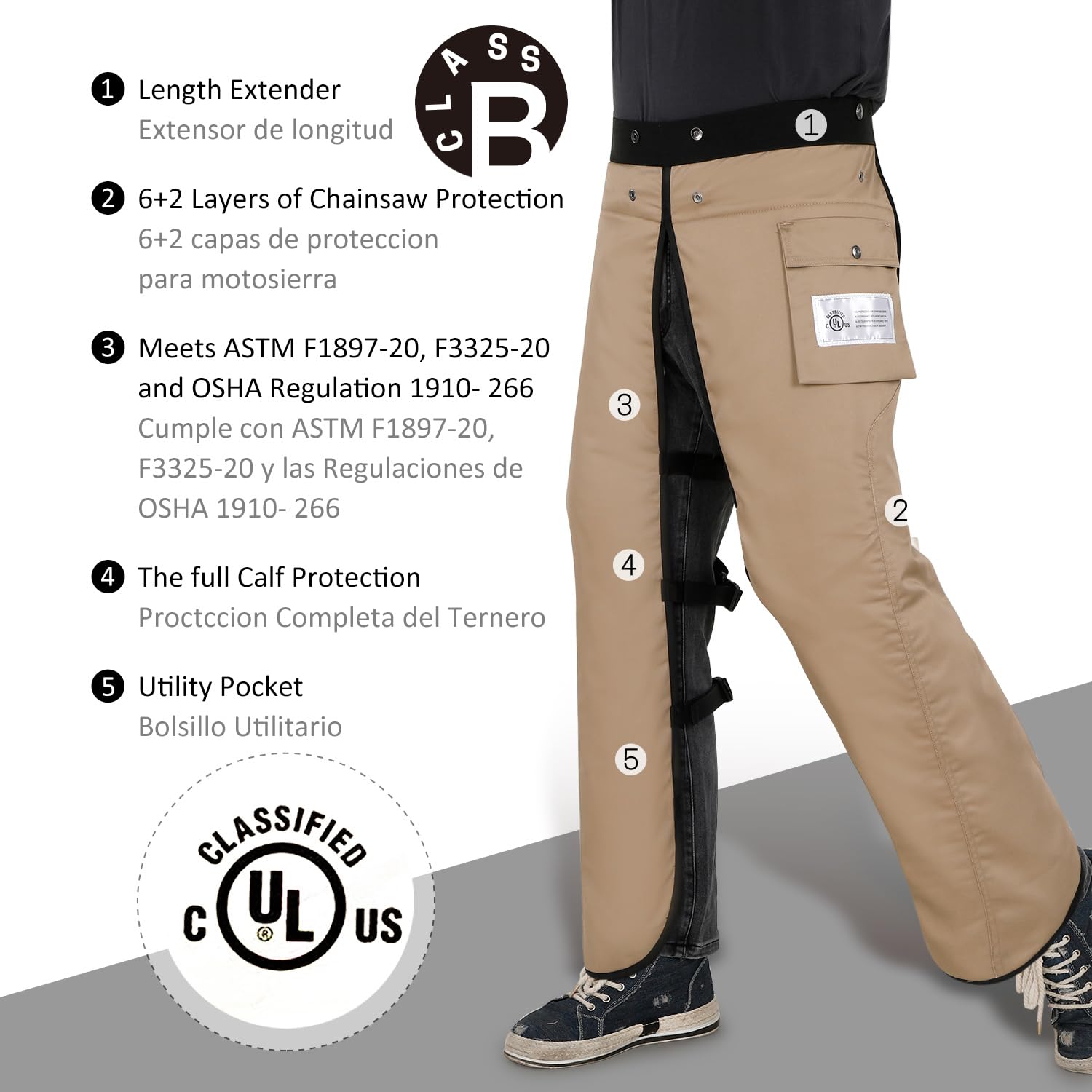 ZELARMAN chainsaw chaps outer fabric 1000-denier offers durable forestry protection